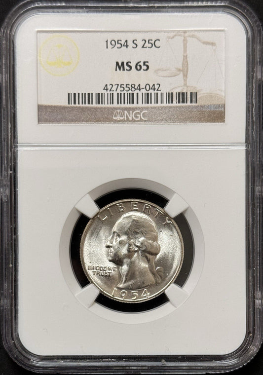 1954 S Washington Quarter - NGC MS65 ( 40458 )