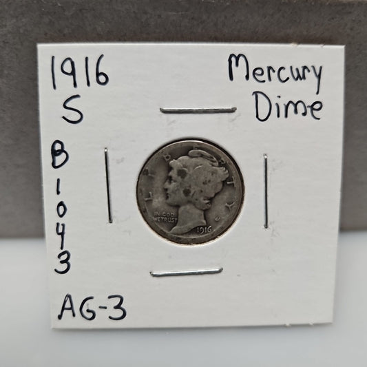 1916-S Mercury Dime Almost Good B1043