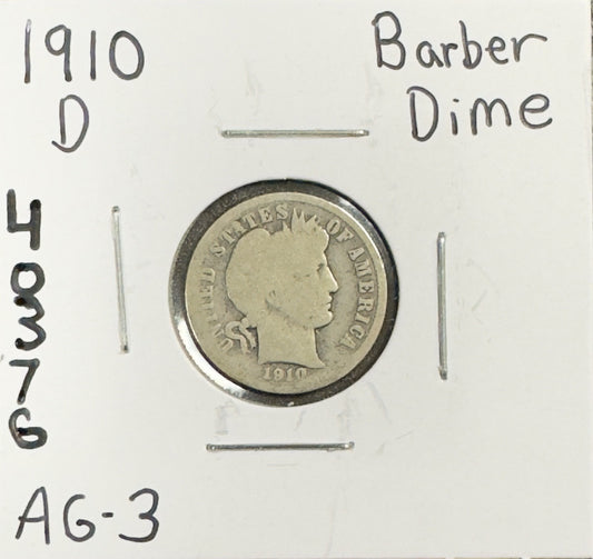 1910 D Barber Dime - About Good ( 40376 )