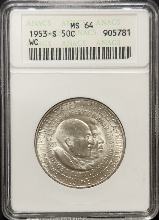 1953 S Washington Carver Half Dollar - ANACS MS64 ( 40475 )