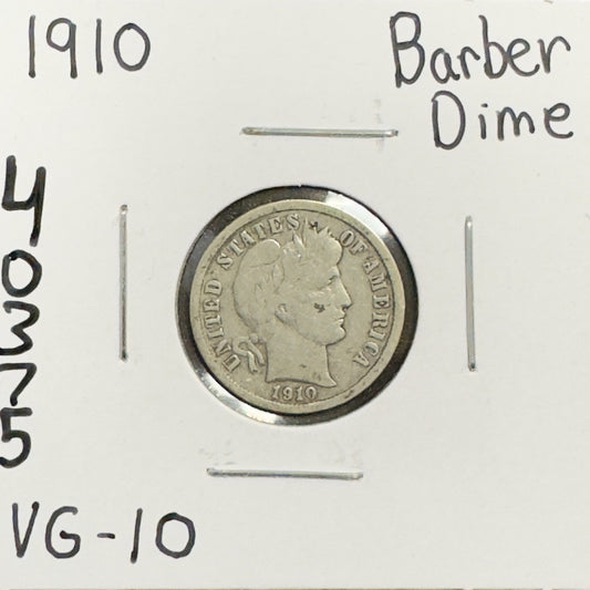 1910 Barber Dime - Very Good ( 40375 )
