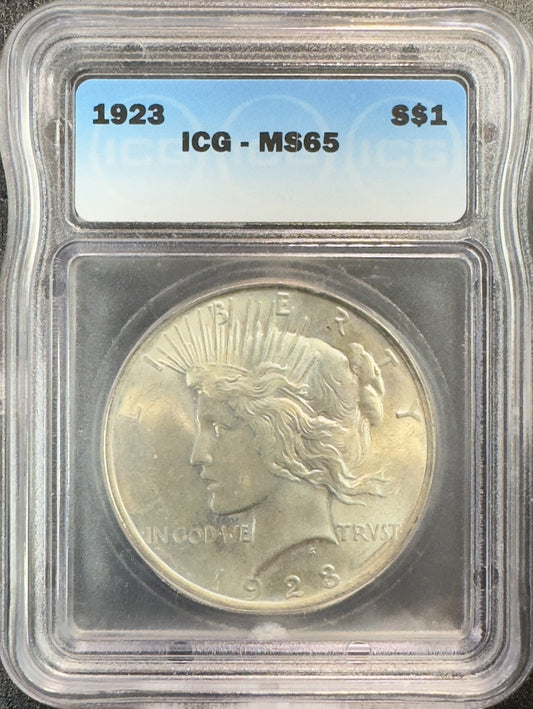 1923 Peace Dollar - ICG MS65 ( 40305 )
