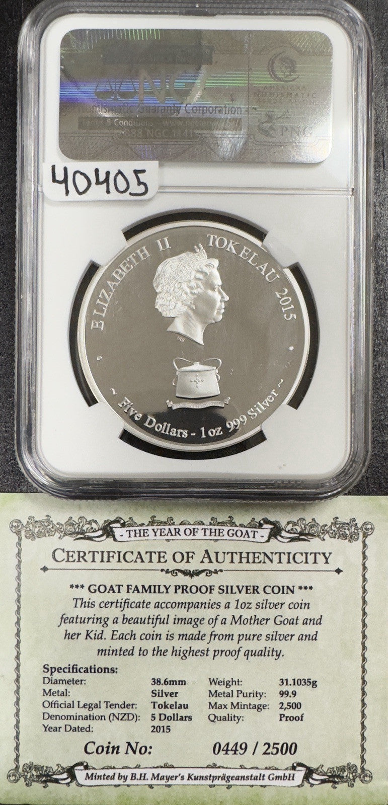 2015 Tokelau Year of The Goat - NGC PF69 Ultra Cameo ( 40405 )