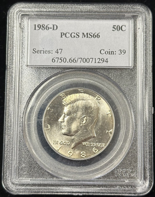 1986 D Kennedy Half Dollar PCGS MS66 - 40281