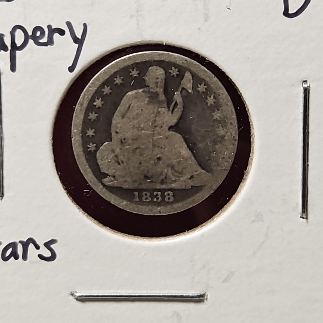 1838 Seated Liberty Half Dime Type 2 LG Stars B1053