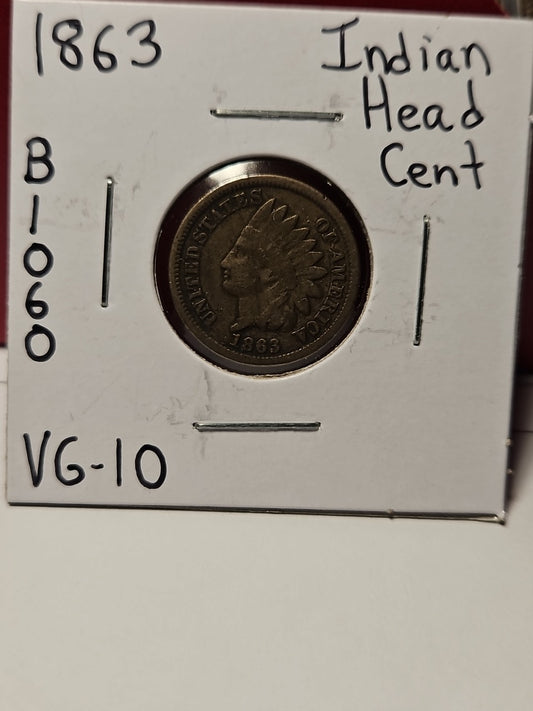 1863 Indian Head Cent Very Good B1060