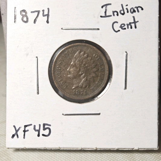 1874 Indian Head Cent Extra Fine B1076