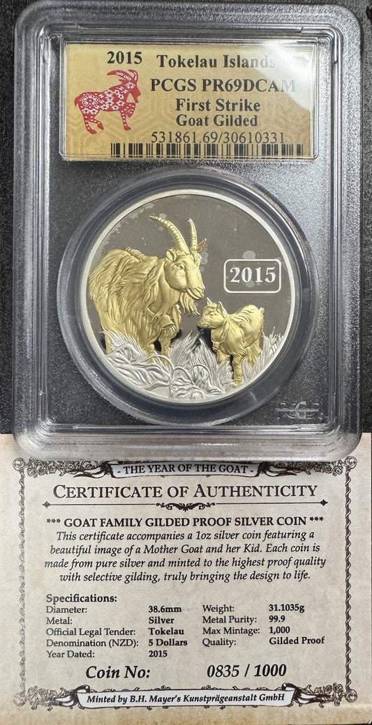 2015 Tokelau Islands Goat Gilded - PCGS PR69 DCAM ( 40416 )