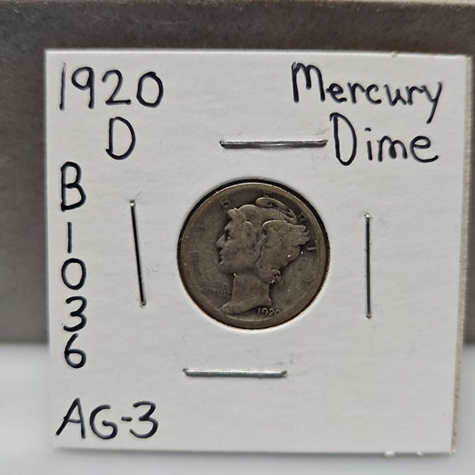 1920-D Mercury Dime Almost Good B1036