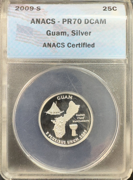 2009 S Guam Silver Quarter - ANACS PF70 DCAM ( 40347 )